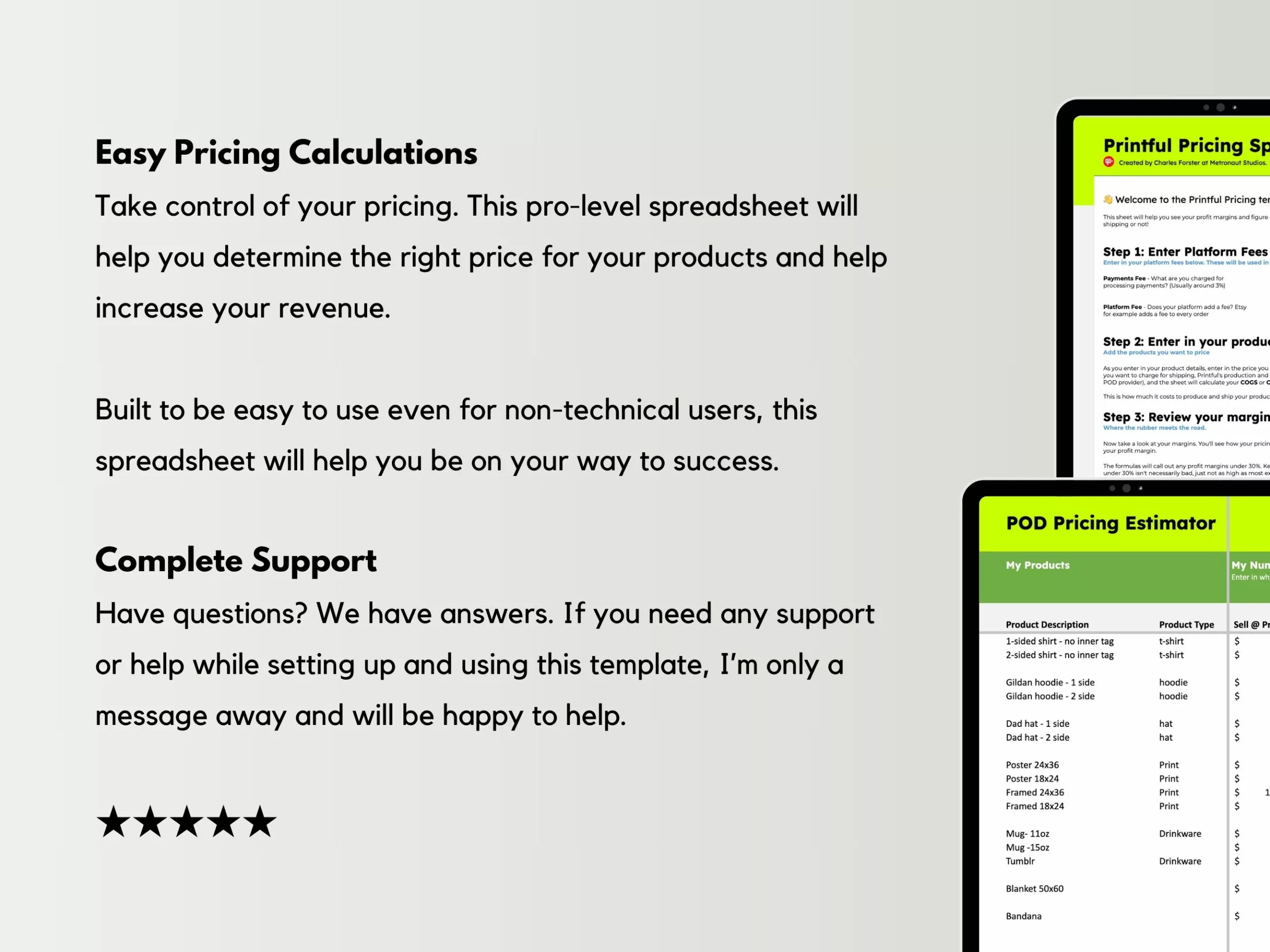 Printful + Etsy Pricing Calculator Google Sheets Spreadsheet - Image 6
