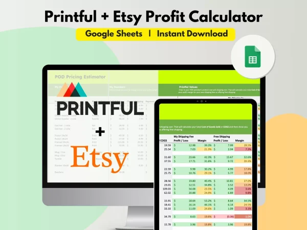 Printful + Etsy Pricing Calculator Google Sheets Spreadsheet - A Better ...